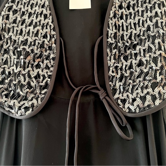 JEANNENE BOOHER Dead-stock Vintage Black Silk Georgette Dress with Sequin Vest - Picture 3 of 16